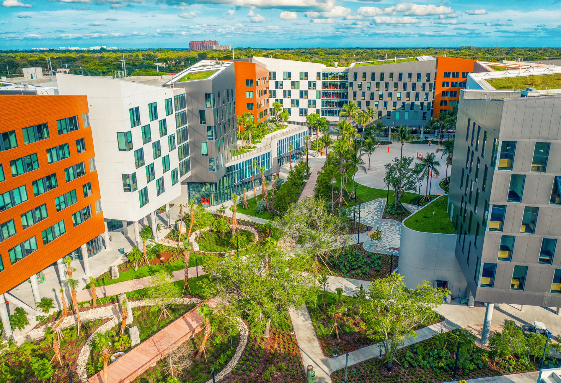 Aerial view of Lakeside dormitories on the University of Miami.