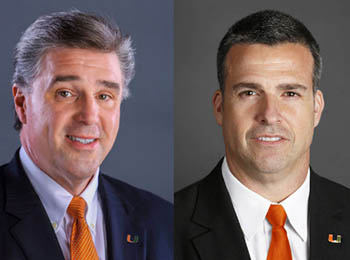 Hurricanes Football Head Coach Mario Cristobal and UM Vice President, Director of Athletics Dan Radakovich