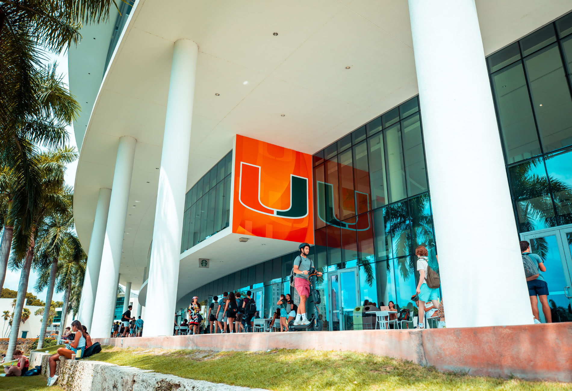 University of Miami campus shot with orange U signage