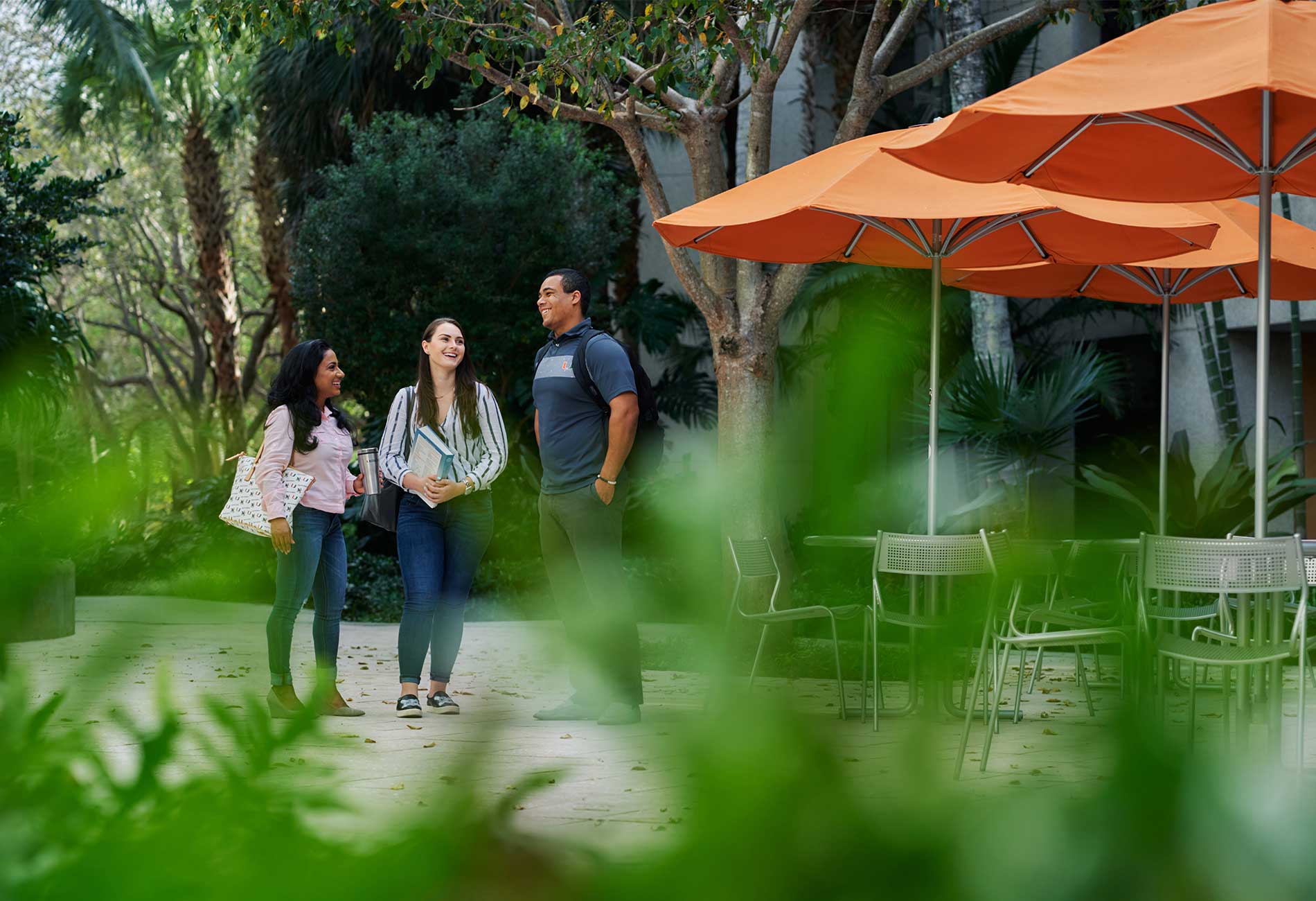 Student discussion outdoors. 