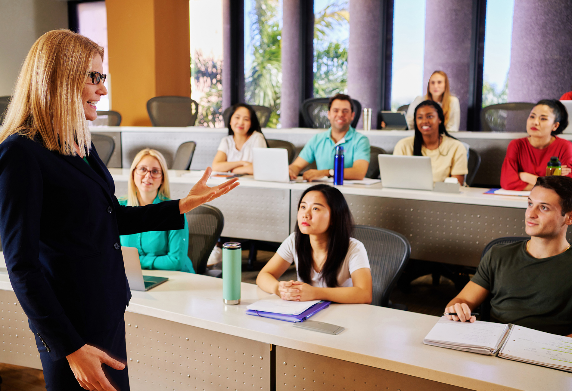 Students in class. Classroom lecture. Dr. Mortensen in classroom.