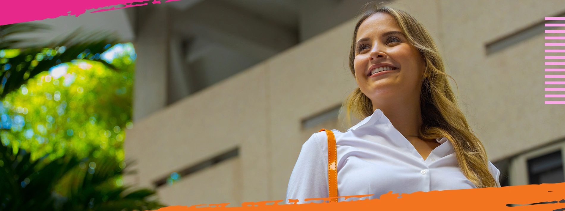 Woman smiling on campus