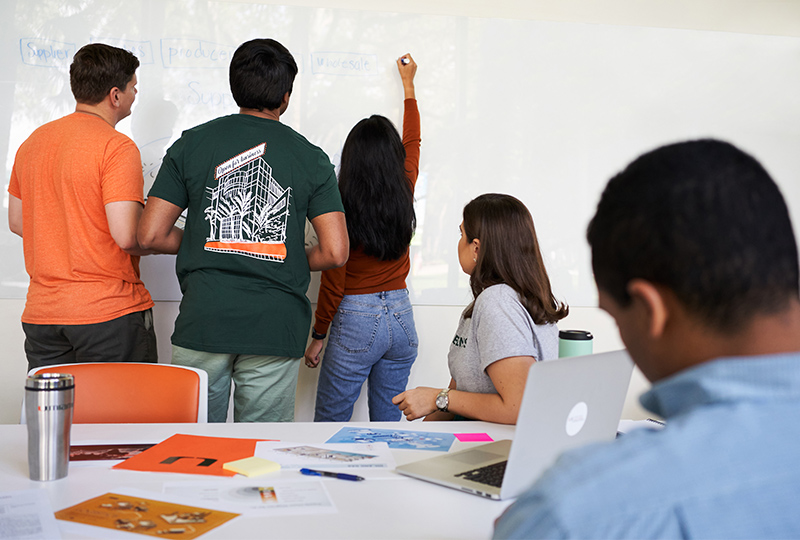 Students work together on a project in a classroom