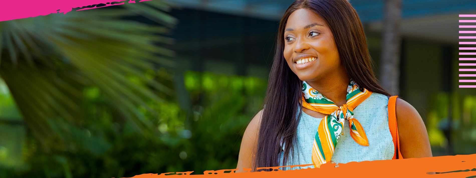 Woman smiling on campus in Coral Gables Miami
